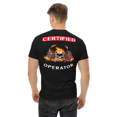 Twin Forklift Skull Flames In, Certified Forklift Operator RW Classic tee