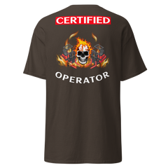 Twin Forklift Skull Flames In, Certified Forklift Operator RW Classic tee