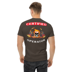 Twin Forklift Skull Flames In, Certified Forklift Operator RW Classic tee