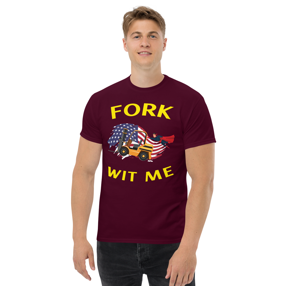 American Forklift Superhero Fork Wit Me GY Classic tee