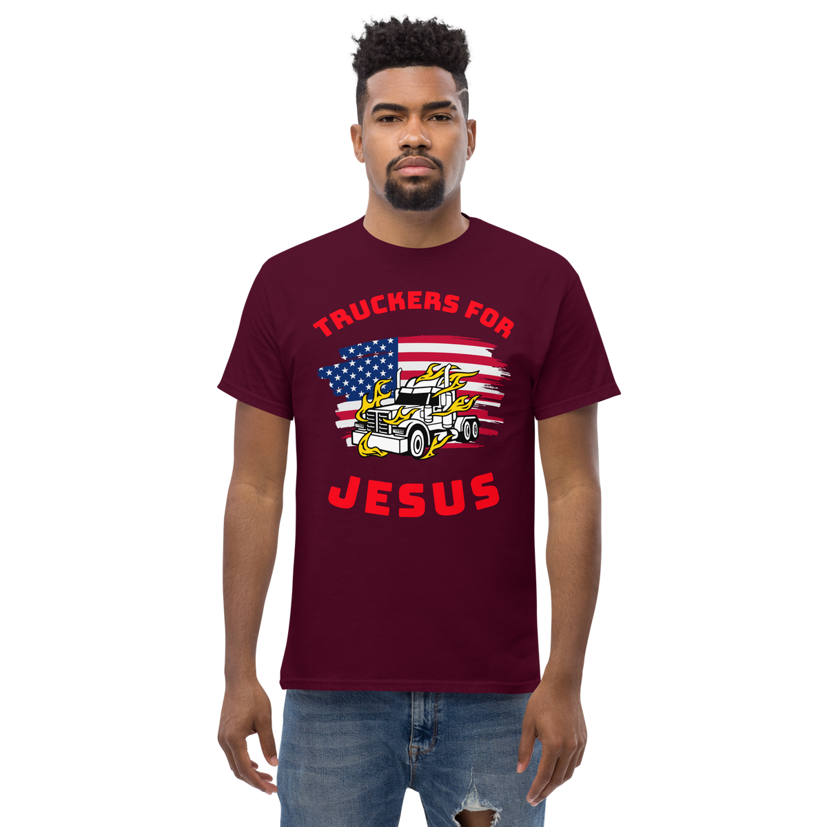 American Trucker in Flames Truckers for Jesus WR Classic tee