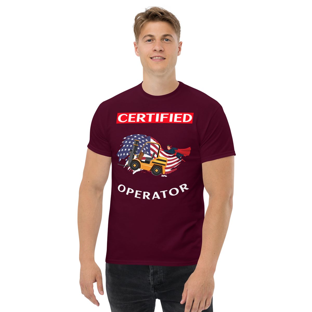 American Forklift Superhero Certified Forklift Operator GW Classic tee