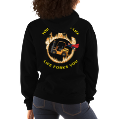 Forklift Superhero in Flames, You Don't Fork Life, Life Forks You GY Unisex Hoodie