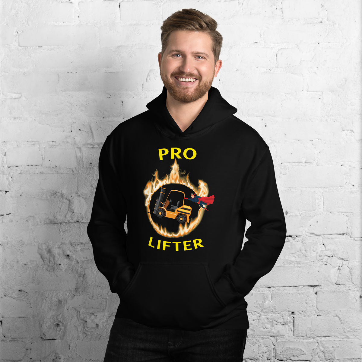 Forklift Superhero in Flames Pro Lifter GY Unisex Hoodie