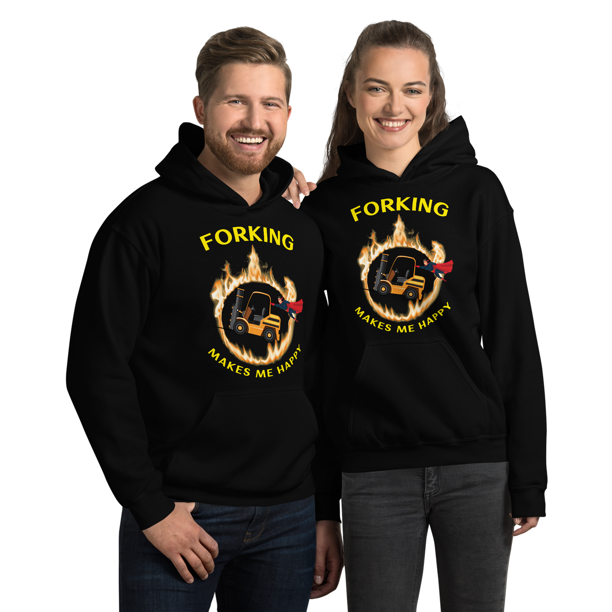 Forklift Superhero in Flames Forking Makes Me Happy GY Unisex Hoodie