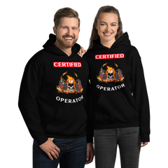 Twin Forklift Skull Flames in Certified Forklift Operator RW Unisex Hoodie