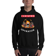 Twin Forklift Skull Flames in Certified Forklift Operator RW Unisex Hoodie