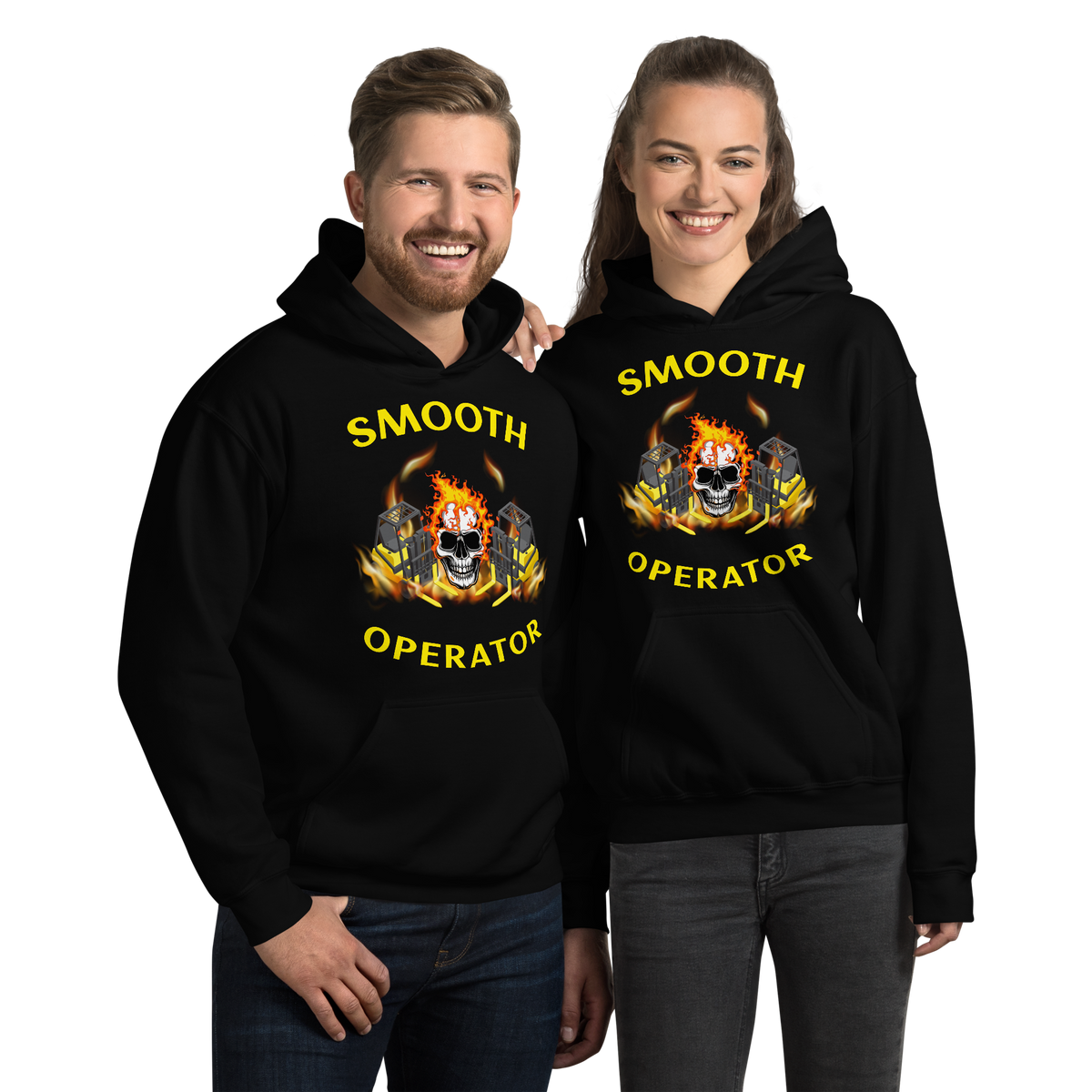 Twin Forklift Skull in Flames Smooth Operator YY Unisex Hoodie