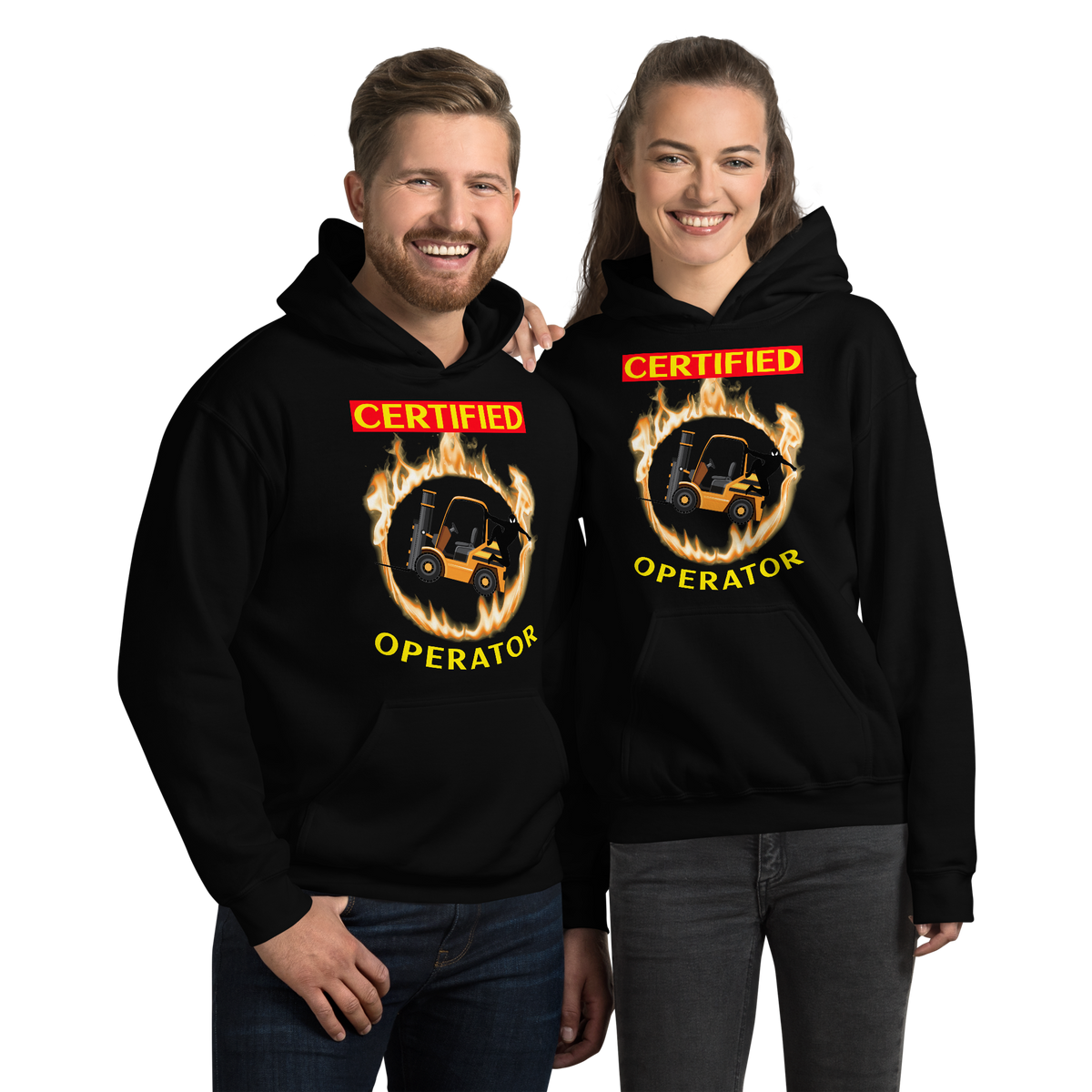 Forklift Ninja in Flames, Certified Forklift Operator GY Unisex Hoodie