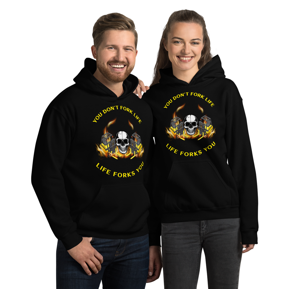 Twin Forklift Skull In, You Don't Fork Life, Life Forks You YY Unisex Hoodie