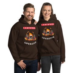 Twin Forklift Skull Flames in Certified Forklift Operator RW Unisex Hoodie