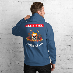 Twin Forklift Skull Flames Certified Forklift Operator RW Unisex Hoodie