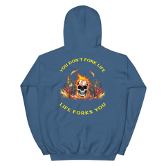 Twin Forklift Skull in Flames, You Don't Fork Life, Life Forks You BRY Unisex Hoodie