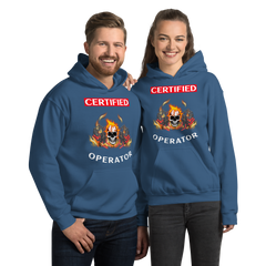 Twin Forklift Skull Flames in Certified Forklift Operator RW Unisex Hoodie