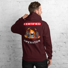 Twin Forklift Skull Flames Certified Forklift Operator RW Unisex Hoodie