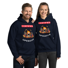 Twin Forklift Skull Flames in Certified Forklift Operator RW Unisex Hoodie