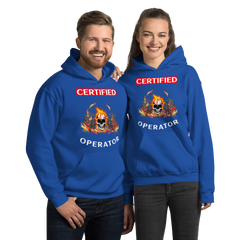 Twin Forklift Skull Flames in Certified Forklift Operator RW Unisex Hoodie