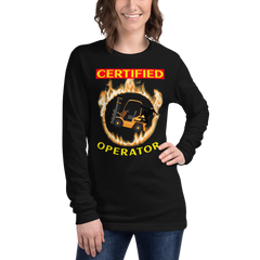 Forklift Ninja in Flames, Certified Forklift Operator GY Unisex Long Sleeve Tee