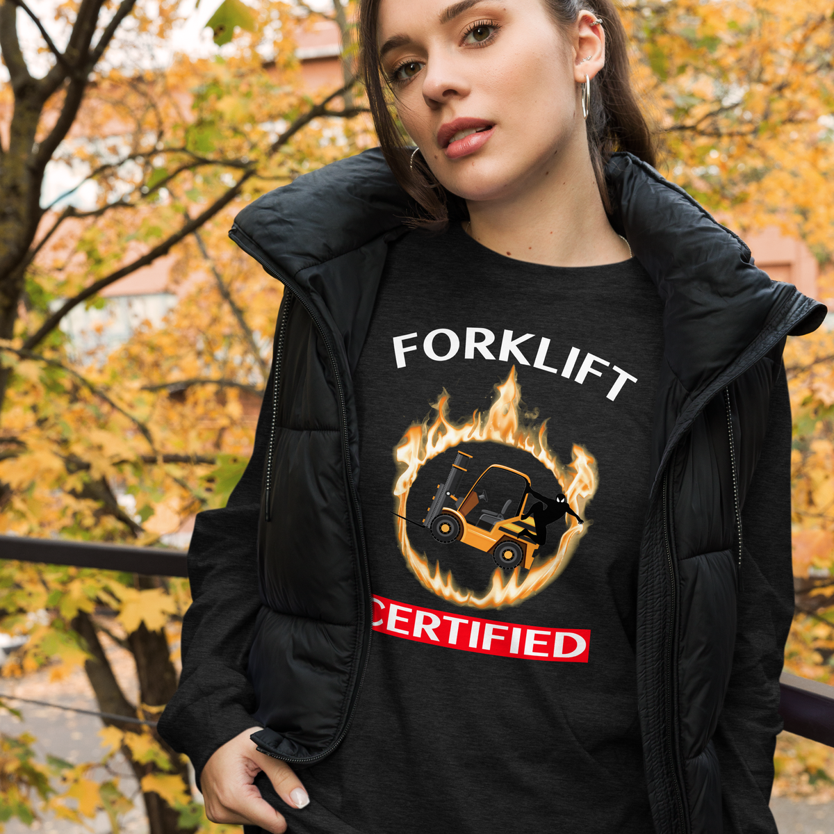 Forklift Ninja in Flames Forklift Certified GW Unisex Long Sleeve Tee