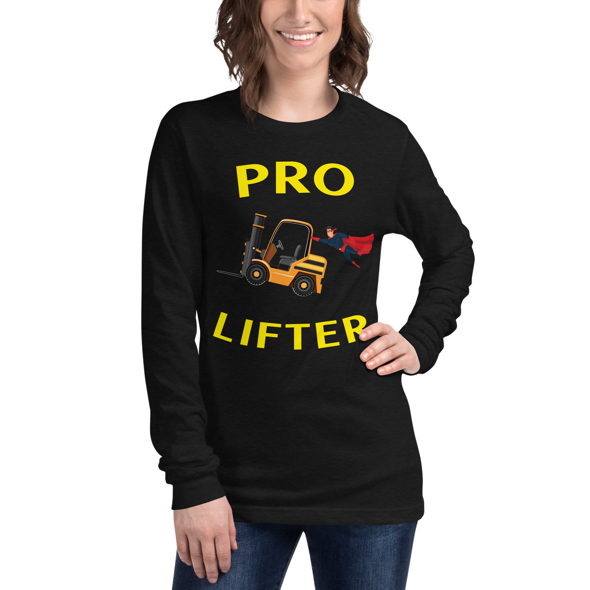 Forklift Superhero Pro Lifter GY Unisex Long Sleeve Tee