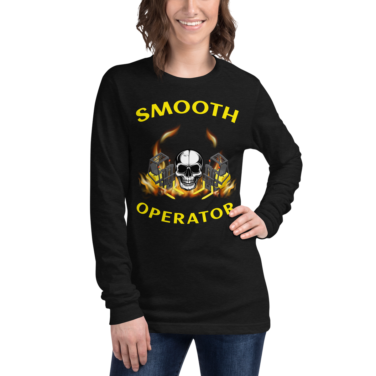 Twin Forklift Skull In Smooth Operator YY Unisex Long Sleeve Tee