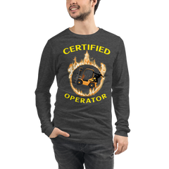 Forklift Ninja in Flames Certified Forklift Operator GY Unisex Long Sleeve Tee