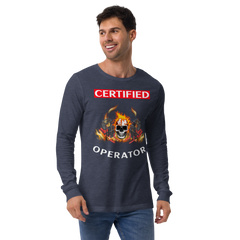 Twin Forklift Skull Flames In Certified Forklift Operator RW Unisex Long Sleeve Tee