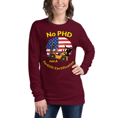 American Forklift Ninja, No PHD, Just A Forklift Certification GY Unisex Long Sleeve Tee