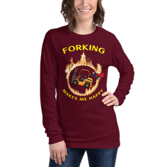 Forklift Superhero in Flames Forking Makes Me Happy GY Unisex Long Sleeve Tee