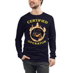 Forklift Ninja in Flames Certified Forklift Operator GY Unisex Long Sleeve Tee