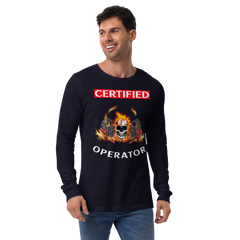 Twin Forklift Skull Flames In Certified Forklift Operator RW Unisex Long Sleeve Tee