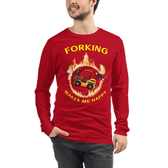 Forklift Superhero in Flames Forking Makes Me Happy GY Unisex Long Sleeve Tee