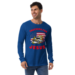 American Trucker in Flames Truckers for Jesus WR Unisex Long Sleeve Tee