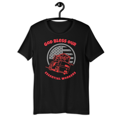 Forklift, God Bless Our Essential Workers R, Industry Clothing, Unisex t-shirt