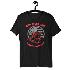 Forklift, God Bless Our Essential Workers R, Industry Clothing, Unisex t-shirt