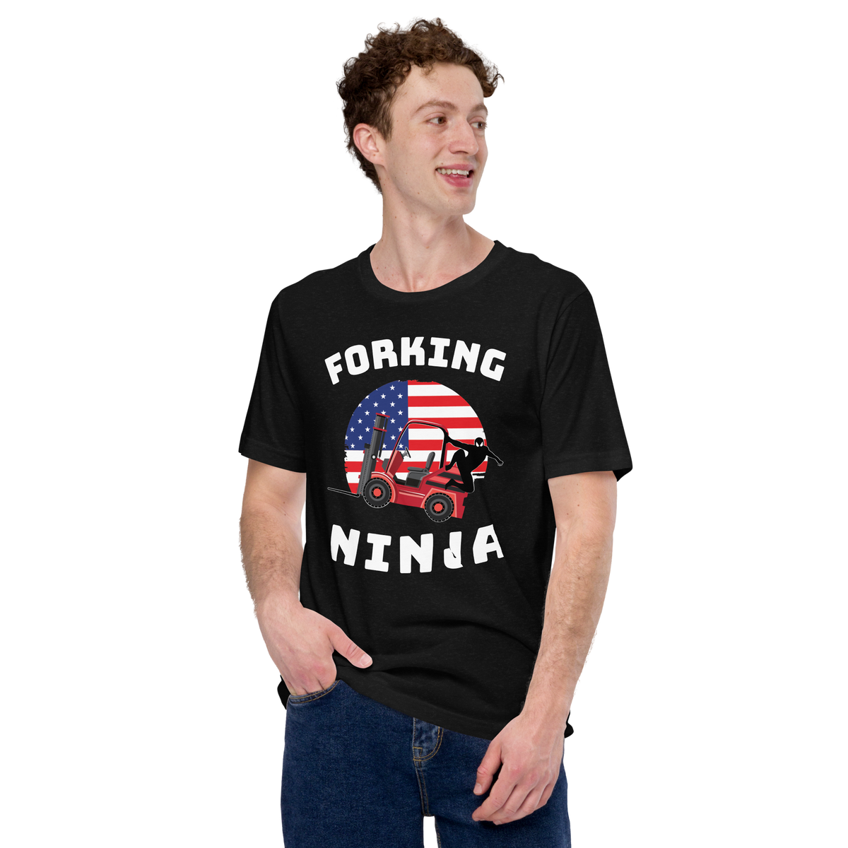 Forklift 2 Forking Ninja RW American Flag, Industry Clothing, Unisex t-shirt